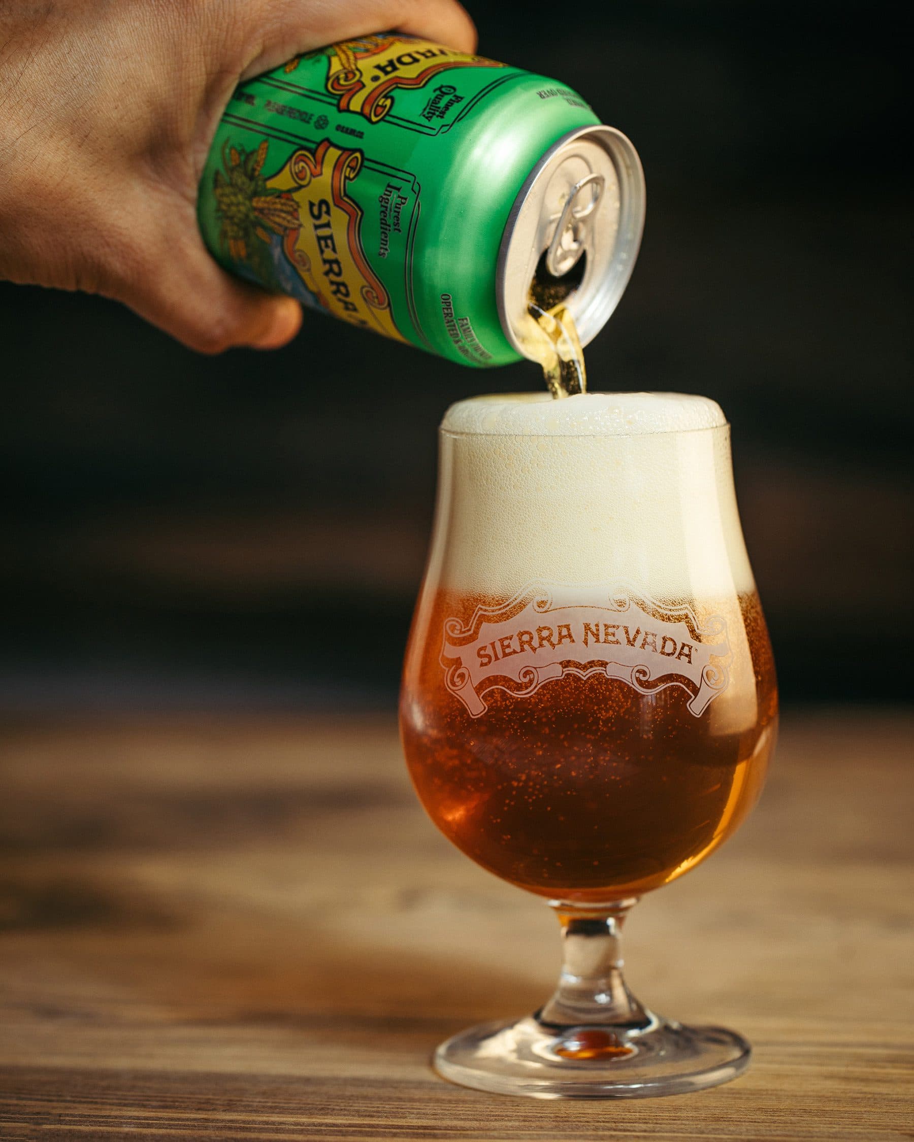 Pale Ale from can being poured into glass.