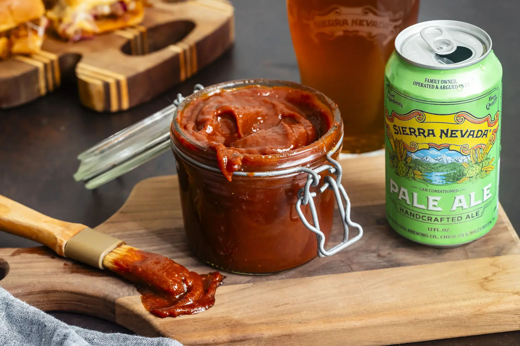 Pale Ale BBQ sauce in jar on table